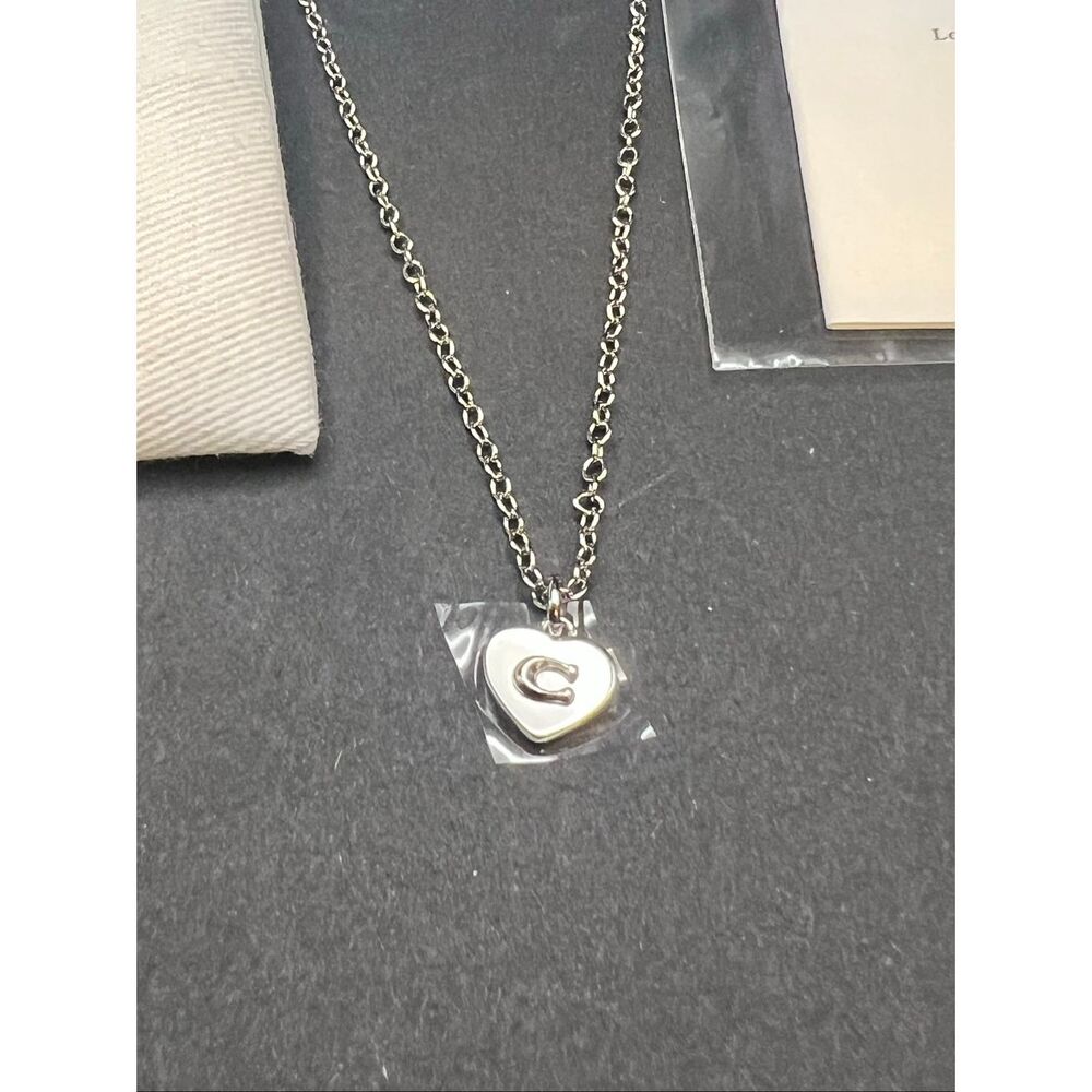 New! Coach Signature C Heart Pendant Necklace With Jewelry Pouch - Picture 4 of 9